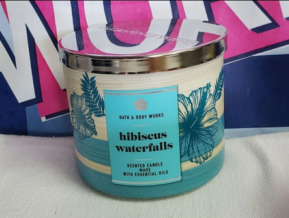 BBW Hibiscus Waterfalls Large 3 Wick Candle Fresh Home Fragrance Decor